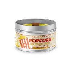 an open tin with popcorn on it