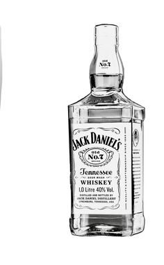 a bottle of jack daniels whiskey sitting next to an empty glass bottle on a white background