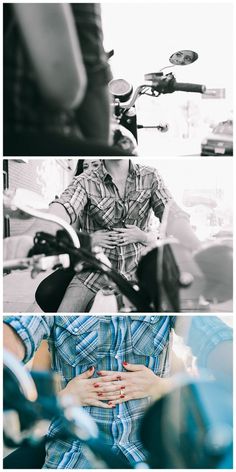 four different images of people on motor scooters, one is holding hands with the other