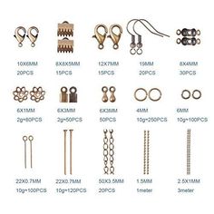 various types of metal parts are shown on a white background, including chains, hooks, and eyelets