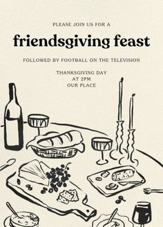 a flyer for a thanksgiving feast with food and wine