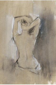 a drawing of a woman's torso in grey and white