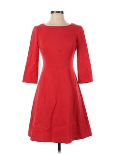 Vince Camuto Casual Dress Size: 2 Red Dresses - used. 68% POLYESTER, 30% RAYON, 2% SPANDEX, A-Line, Boatneck, Solid, Knee Length, 3/4 Sleeve | Vince Camuto Casual Dress - A-Line: Red Solid Dresses - Used - Size 2 Red Fit And Flare Formal Dress, Formal Red Fit And Flare Dress, Red Long Sleeve Lined Dress, Red Sheath Dress For Spring, Red Midi Dress For Spring Formal, Red Fitted A-line Midi Dress, Red A-line Lined Dress, Spring Formal Red Dress, Red Spring Workwear Dress