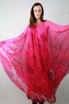 HANAE MORI Rare 60's Vintage Japanese Designer Silk Chiffon Pink Floral Caftan on Etsy, $482.57 CAD Japanese Traditional Clothing, Big Dresses, Designer Dresses Indian, 60s Fashion, Silk Chiffon, Vintage Japanese, Traditional Outfits, Vintage Dresses