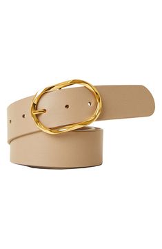 A high-shine buckle complements this slim belt crafted from high-end leather. 1 1/2" belt width Leather Made in the USA of imported materials B Low The Belt, Slimmer Belt, Made In The Usa, Leather Belt, Nordstrom, Buckle, Leather, Gold