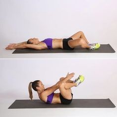 a woman doing an exercise on a mat