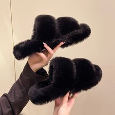 Product Title :Fluffy SlippersProduct Measurements cm Size Heel Height 35 1.5-4 36 1.5-4 37 1.5-4 38 1.5-4 39 1.5-4 40 1.5-4 35 0.6-1.6 36 0.6-1.6 37 0.6-1.6 38 0.6-1.6 39 0.6-1.6 40 0.6-1.6 Product Details Material: Outsole: Rubber\nLining: Faux Fur\nInsole: Faux Fur Color: Black Bedroom Shoes, Bedroom Slippers, Open Toe Slippers, Womens Mary Janes, Womens Dress Suits, Mary Jane Shoes Womens, Fuzzy Slippers, Shoes Soft, Slides Women