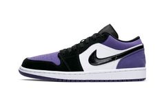 The Air Jordan 1 Low “Court Purple” is the low-top version of Michael Jordan’s transcendent footwear design with Nike.  Chopped down to low-top form, the Air Jordan 1 remains every bit as stylish as its high-top relative.  Here, the “Court Purple” Air Jordan 1 Low dons a white leather mid-panel with a contrasting black leather Swoosh layered on top.  Rich purple nubuck covers the toe and heel with black nubuck overlays appearing along the toe cap and eyelets.  Further key design elements include Air Jordan 1 Low Court Purple, Jordan 1 Low Court Purple, Purple Toes, Nike Air Jordan 1 Low, Purple Shoes, Nike Air Jordan 1, Air Jordan 1 Low, Jordan 1 Low, Shoe Closet