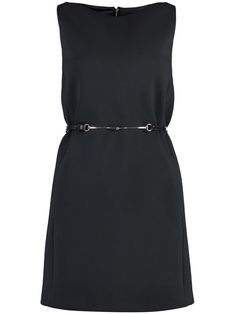 black silk lining signature Horsebit detail belted waist square neck sleeveless rear zip fastening above-knee length straight hem Gucci Dress, Gucci Horsebit, Gucci Black, Sweaters Knitwear, Womens Fall, Black Wool, Denim Top, Black Silk, Winter Wardrobe