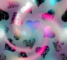 an abstract background with hearts in pink, blue and green