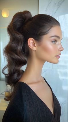 The Sleek High Ponytail is a bold and stylish choice for homecoming, giving you a polished and sophisticated look. It’s perfect for showing off your features while keeping things effortlessly chic. Click the pin and follow us for more stunning homecoming hairstyle ideas! #HomecomingHair #HighPonytail #SleekHair #ChicHairstyle #HairInspo Hairstyles For High Neck Dresses Formal, Hairstyles Dress, Wedding Hairstyles Ponytail High, High Ponytail, Hairstyles For High Neck Dresses, Pin Up Curls, Chic Hairstyles, Fall Hair Color, Low Ponytail