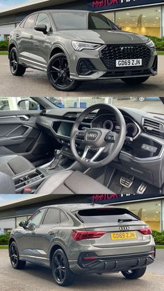 the inside and outside view of an audi suv in three different views, with one showing the