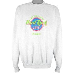 1990s Vintage Hard Rock Cafe Orlando Embroidered Spell-Out Crew Neck Sweatshirt by Santee. Light grey in color, fits X-large size and is in excellent condition. https://vintageclubclothing.com//collections/all/products/vintage-santee-hard-rock-cafe-orlando-crew-neck-sweatshirt-1990s-x-large For measurements, product detail and high resolution photos, please check out this vintage gem on our website at the above link. If you have any questions please message us on Instagram @thevintageclubclothing or here on Etsy. Casual Crew Neck Sweatshirt With Band Logo, Casual Band Logo Sweatshirt For Streetwear, Color Fits, Rock Cafe, Hard Rock Cafe, High Resolution Photos, Embroidered Sweatshirts, Save The Planet, Club Outfits