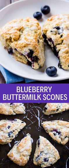 blueberry buttermilk scones on a white plate