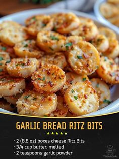 garlic bread ritz bits in a white bowl