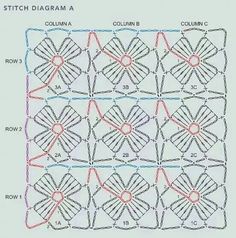 the diagram shows how to make a crochet afghan with two rows and four stitches