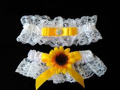 two yellow and white garters with sunflower on them