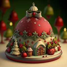 a christmas themed cake with trees and decorations