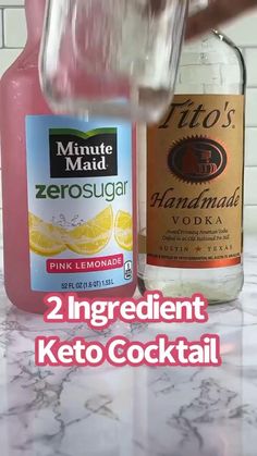 two ingredient keto cocktail being poured into a glass with the words minute maid zero sugar and zero sugar