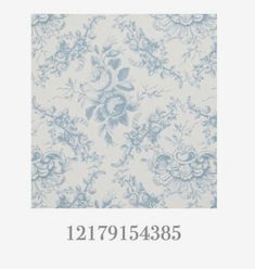 a blue and white wallpaper pattern with flowers on the bottom, and an image of a