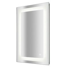 a bathroom mirror that is on the wall with light coming from it's side