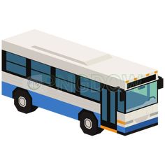 a white and blue bus is shown on a white background in this image, it appears to be an illustration