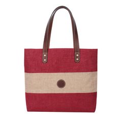 "Jute Tote Bag, Office/Laptop Bag, Travel/Ladies Bag, Carry/Shoulder Bag, School/Business Bag, Women Hand Bag - Designer Handmade   Dimensions: L : 17.5\" / H: 13.5\" / W: 4\" / Handle : 12\" - Top opening: 17.5\" *Tote bag Description: Beautifully designed hand stitched laminated washed jute patch work bag with 100% leather handle. It has cotton lining with zipper pockets inside suitable for all necessary packing for a short trip, daily use or travel purposes. Excellent for office bag, Laptop b Eco-friendly Red Shoulder Bag For Shopping, Red Canvas Bag With Leather Handles For Everyday Use, Eco-friendly Red Canvas Bag For Daily Use, Eco-friendly Red Tote Shoulder Bag, Casual Laptop Bag With Leather Handles, Red Canvas Tote Shoulder Bag, Red Canvas Shoulder Bag For Daily Use, Red Satchel Laptop Bag For Daily Use, Red Laptop Bag With Adjustable Strap For Daily Use