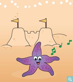 a purple starfish with music notes in its mouth