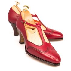 T STRAP SHOES IN RED VITELLO... Cordovan Shoes, Flexible Shoes, T Strap Shoes, T Bar Shoes, Swing Dance, T Strap Heels, Exclusive Shoes, Italian Shoes, Strap Shoes