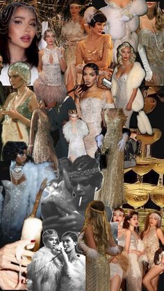 a collage of women dressed in evening gowns