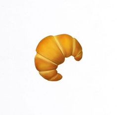 an orange croissant on a white background with the top half cut out to look like it is flying through the air