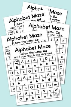 three printable alphabet mazes for kids to practice their handwriting and spelling with letters