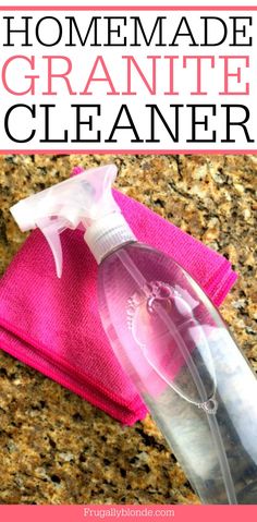 the homemade granite cleaner is on top of pink towels