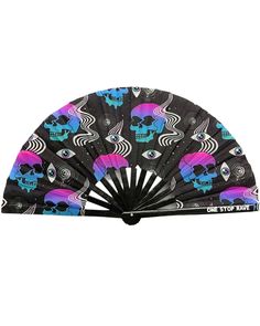 a hand fan with skulls on it