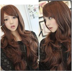 Gorgeous Soft Silky Brown Human-like Hair Long Wig - New  $19.99 Full Wigs, Long Wigs, Long Curly Hair, Wig Styles, Wigs With Bangs, Long Curly, Hairstyles Haircuts