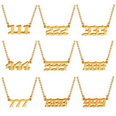 PRICES MAY VARY. 💖 9 UNIQUE One Size Fits ALL ANGEL NUMBER NECKLACES : Unlike other Angel Number Necklace listings, we've included 9 for the price of one. We like to give people choices, and with a nine Angel Number Necklace Pack, you can choose your own unique special significance for the day. 💖 LASTS 2X LONGER: Premium chain built to last with a real 18k Gold thick plated Stainless Steel Angel Number Necklace that will not tarnish perfect for minimalistic and/or preppy y2k people. The hypoal Y2k People, Necklace Pack, 111 222 333 444 555, Angel Accessories, Number Necklace, Gold Angel, Buy Necklace, Angel Number, Angel Numbers