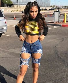 Baddie Outfit, Instagram Baddie, Ripped Denim Shorts, Ripped Shorts, Pinterest Fashion, Ripped Denim, Dope Outfits, Baddie Outfits