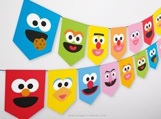 Sesame Street Inspired Bunting Flags ★ Instant Download - Digitally Printables Diy Elmo Birthday Party, Bunting Banner Template, Sesame Street Crafts, Sesame Street Decorations, Sesame Street Centerpiece, Muppets Party, Street Banners