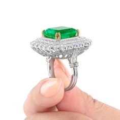 This Classy Emerald Lady's Ring features 21.90Gr with 12.15Ct Emerald and 4.20Ct Roudn Diamonds sets in 14K White Gold. Please call for availability. Luxury Platinum Emerald Ring With Prong Setting, Luxury Filigree Ring With Prong Setting, Luxury Prong-set Cushion Cut Emerald Ring, Luxury Cushion Cut Emerald Ring With Prong Setting, Women Rings, Emerald, White Gold, Gold