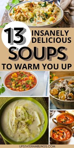 13 soup recipes  for winter Pinterest pin. Soup Maker Recipes, Curried Cauliflower, Comforting Meals, Best Soups, Homemade Soups, Tomato Bisque, Delicious Soups, Homemade Soup Recipe, Crockpot Soup Recipes