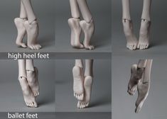 four different views of the feet and ankles of a doll