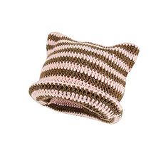 a pink and brown striped pillow on a white background