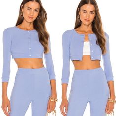 Nwt Weworewhat Cropped Cardigan In Powder Blue. Size Large, Brand New With Tags From Revolve. Sold Out On Revolve But Pants Are Still Available. Short Cardigan Sweater, M And S, Button Down Crop Top, We Wore What, Powder Blue Color, Light Blue Knit, Jersey Cardigan, Short Cardigan, Oversized Cardigan