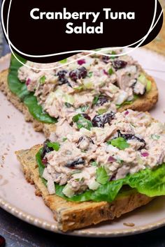 cranberry tuna salad on toasted bread with lettuce