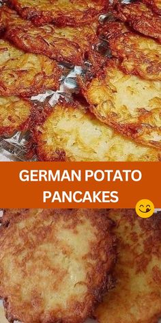 german potato pancakes on tin foil with text overlay