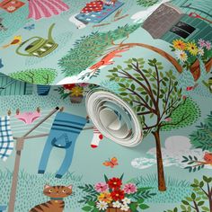 an image of a wallpaper with animals and trees