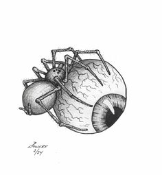 a drawing of a spider with two eggs in it