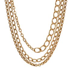 14K Gold Dipped Polished & Textured Multi Layered Chain Necklace 32 Chic Fashionista, 1928 Jewelry, Layered Chain Necklace, Layered Chain, Vintage Inspired Jewelry, Layered Chains, Visual Texture, Vintage Style Jewellery, Gold Polish