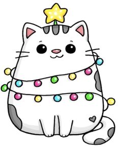 a cartoon cat with christmas lights around its neck