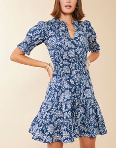 Adelaide Smocked Dress Kalalanta Blooming Vines Navy from Spartina 449 Blooming Vines, Short Puff Sleeve Dress, Spartina 449, Short Puff Sleeve, Tiered Ruffle Skirt, Puff Sleeve Dress, Smocked Dress, Puffed Sleeves Dress, Swimwear Outfit